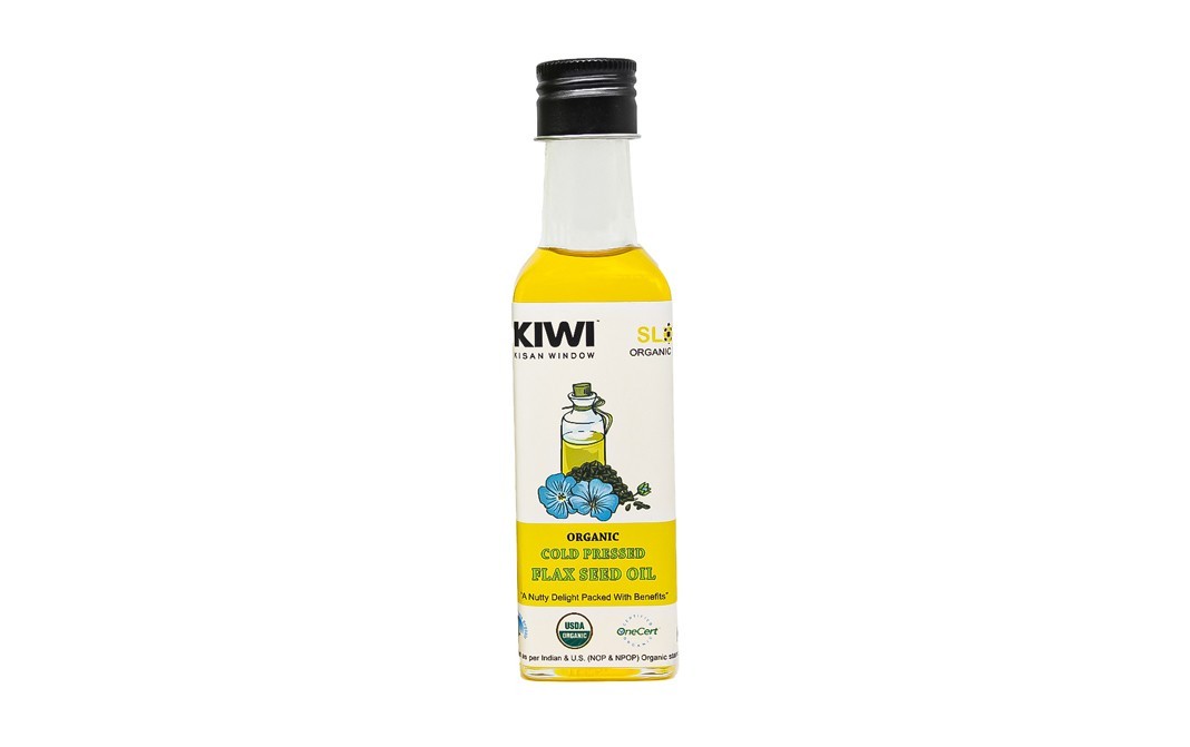 Kiwi Kisan Window Organic Flax Seed Oil    Glass Bottle  100 millilitre